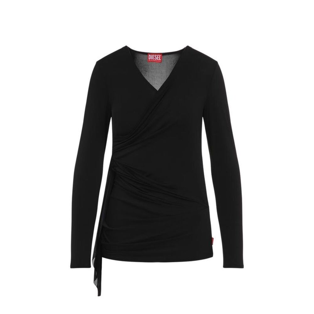 DIESEL Women's Asymmetrical Ruched Long Sleeve Top Women BLACK T-Shirts & Tops